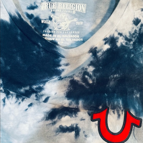True Religion Graphic FELT BUDDHA LOGO TEE World Tour Royal Blue Tie Dye Small - Picture 6 of 6